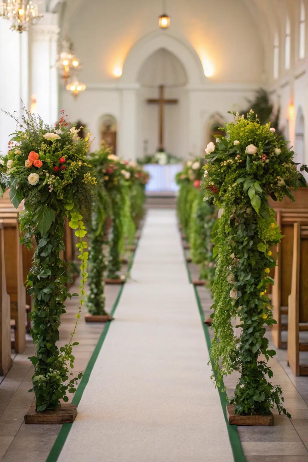 A verdure wreath introduces nature's splendor to your processional.