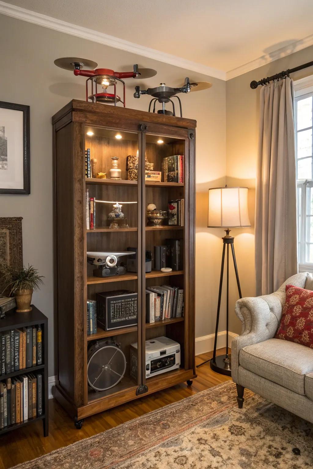 Repurpose furniture to craft distinctive drone storage solutions.