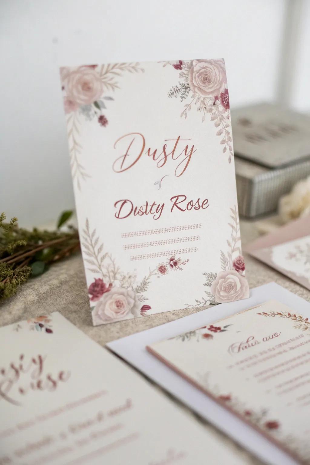 Elegant wedding stationery featuring vintage rose accents.