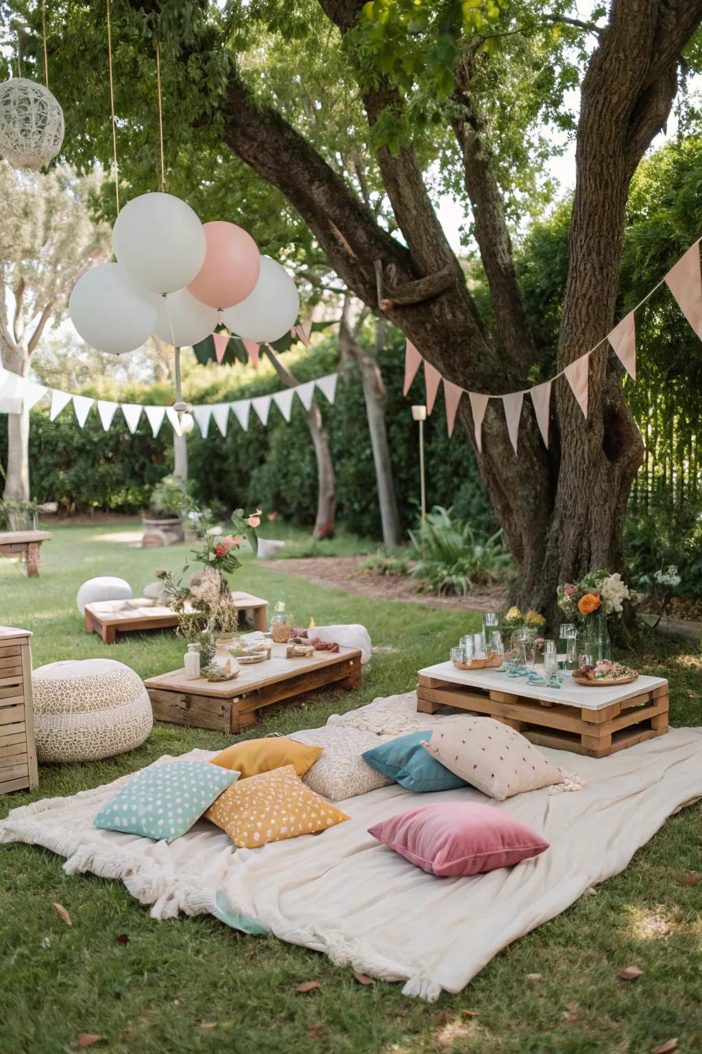 An outdoor picnic makes a relaxing and inviting area.