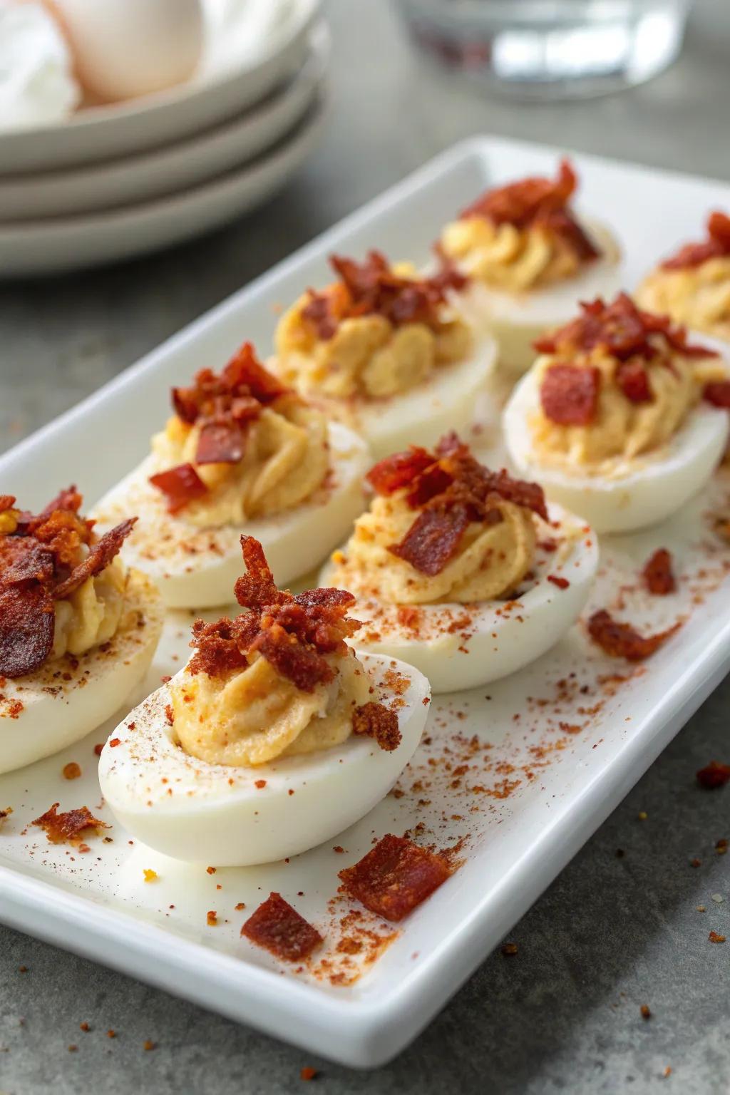 Stuffed eggs, enhanced with savory twists, are ideal for brunch.
