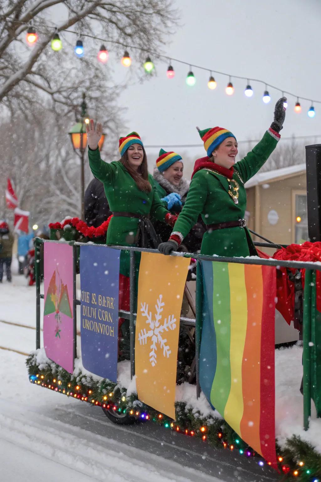 Participants dressed as elves, enriching a festive setup.