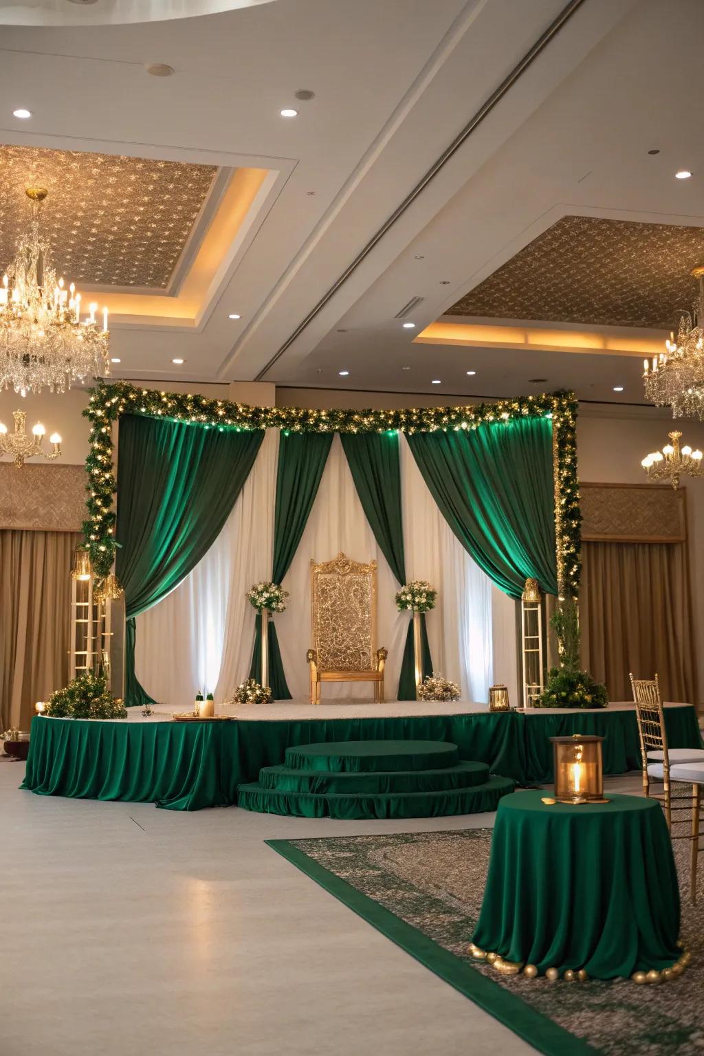 A wedding venue transformed with a teal aesthetic.