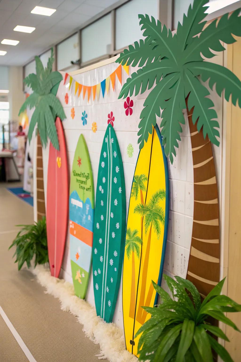 A retro-themed display delivering summer vibes to the classroom.