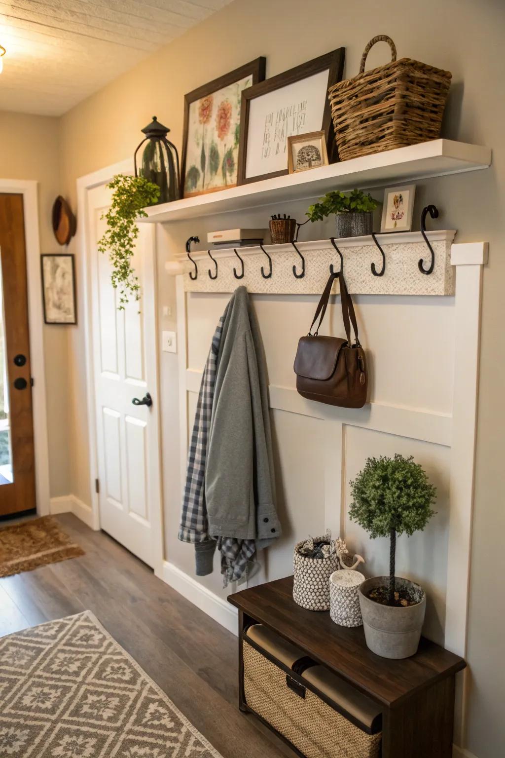 Add class and function with a shelf that floats and has hangers.