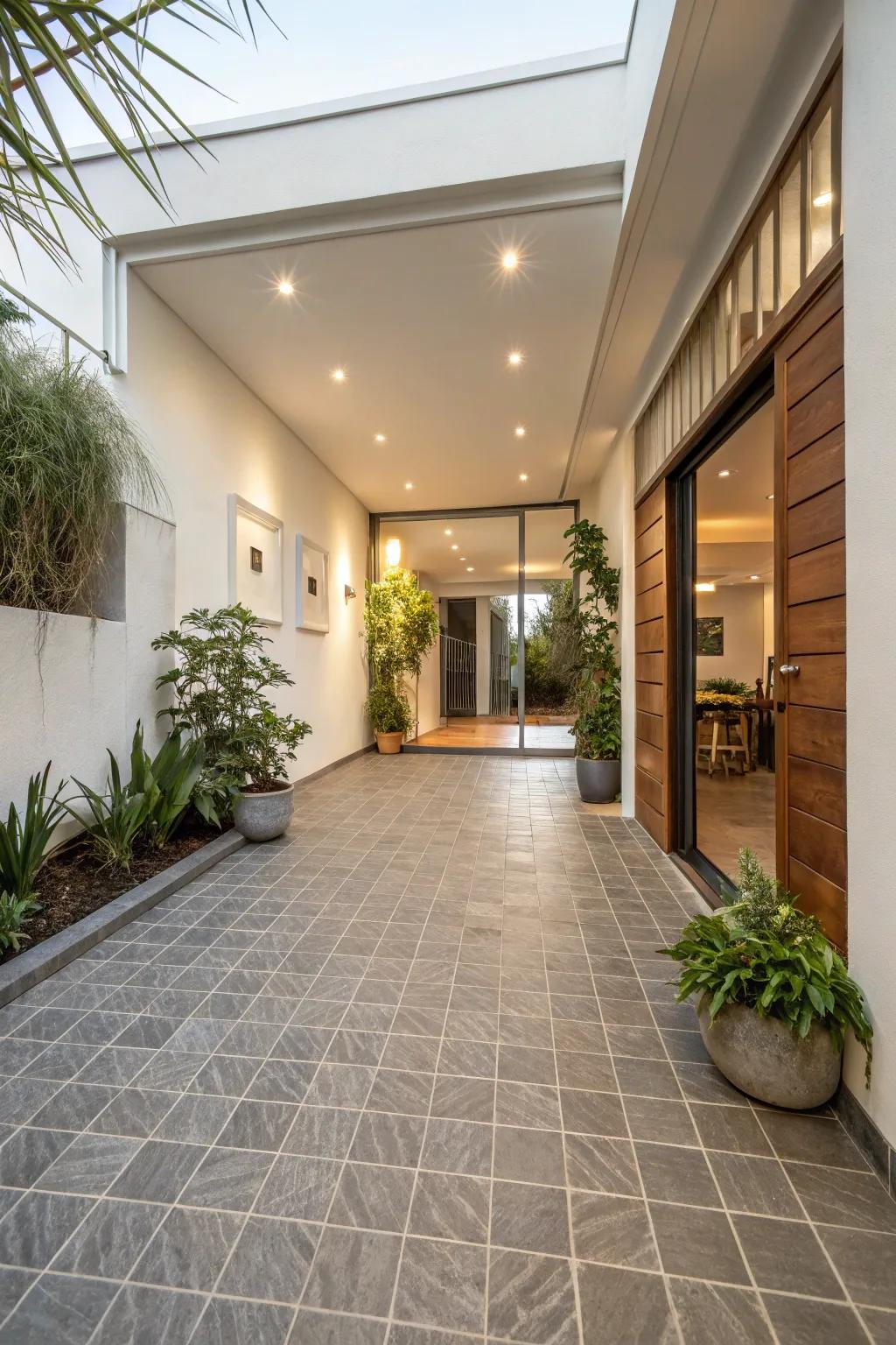 Achieve a smooth transition using cohesive floor covering selections.