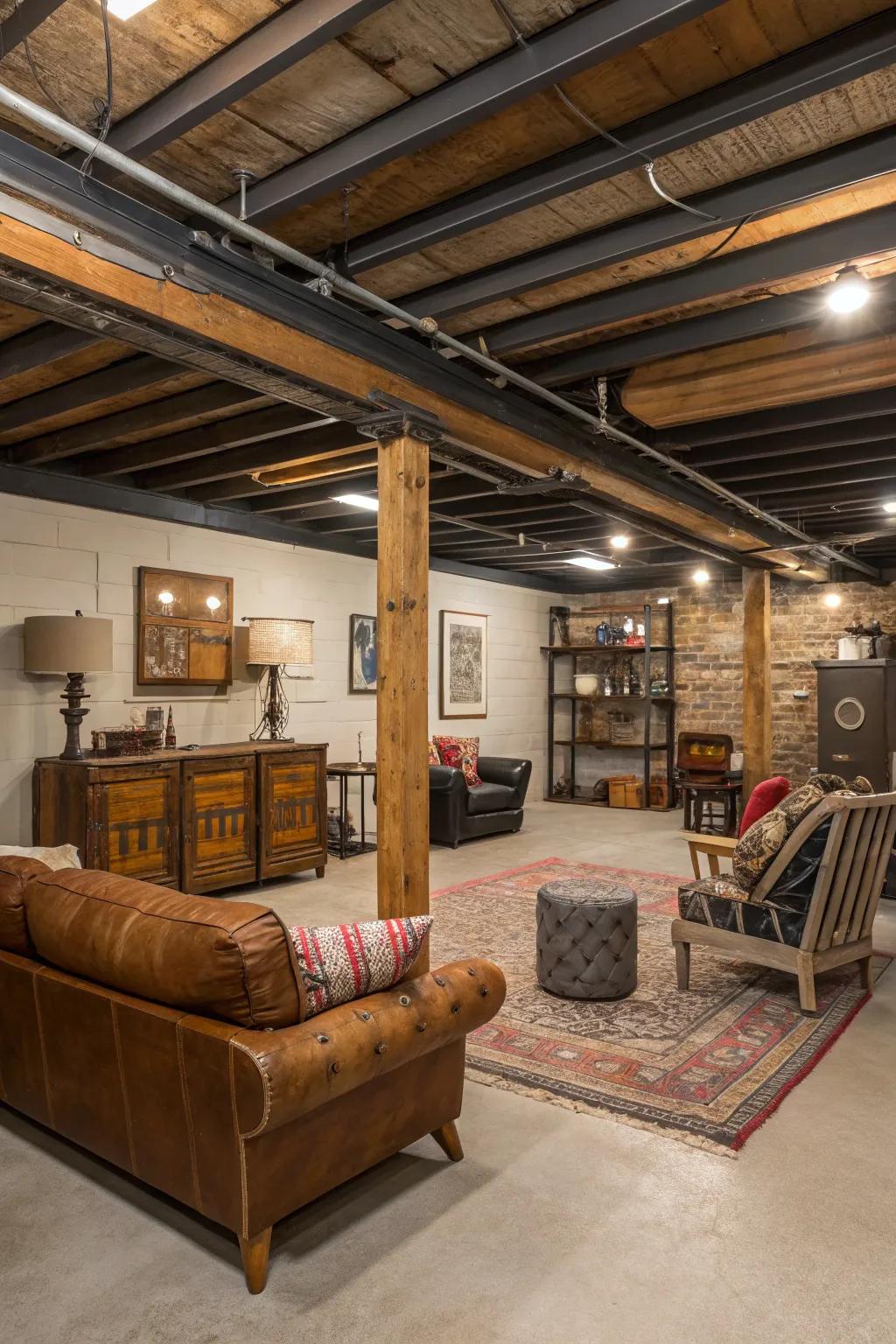 An eclectic upper space showcasing a combination of lumber and metal.