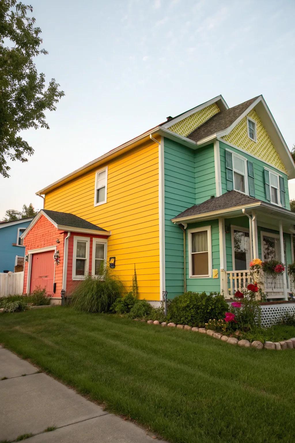 A home exterior showcasing vibrant new paint and siding.