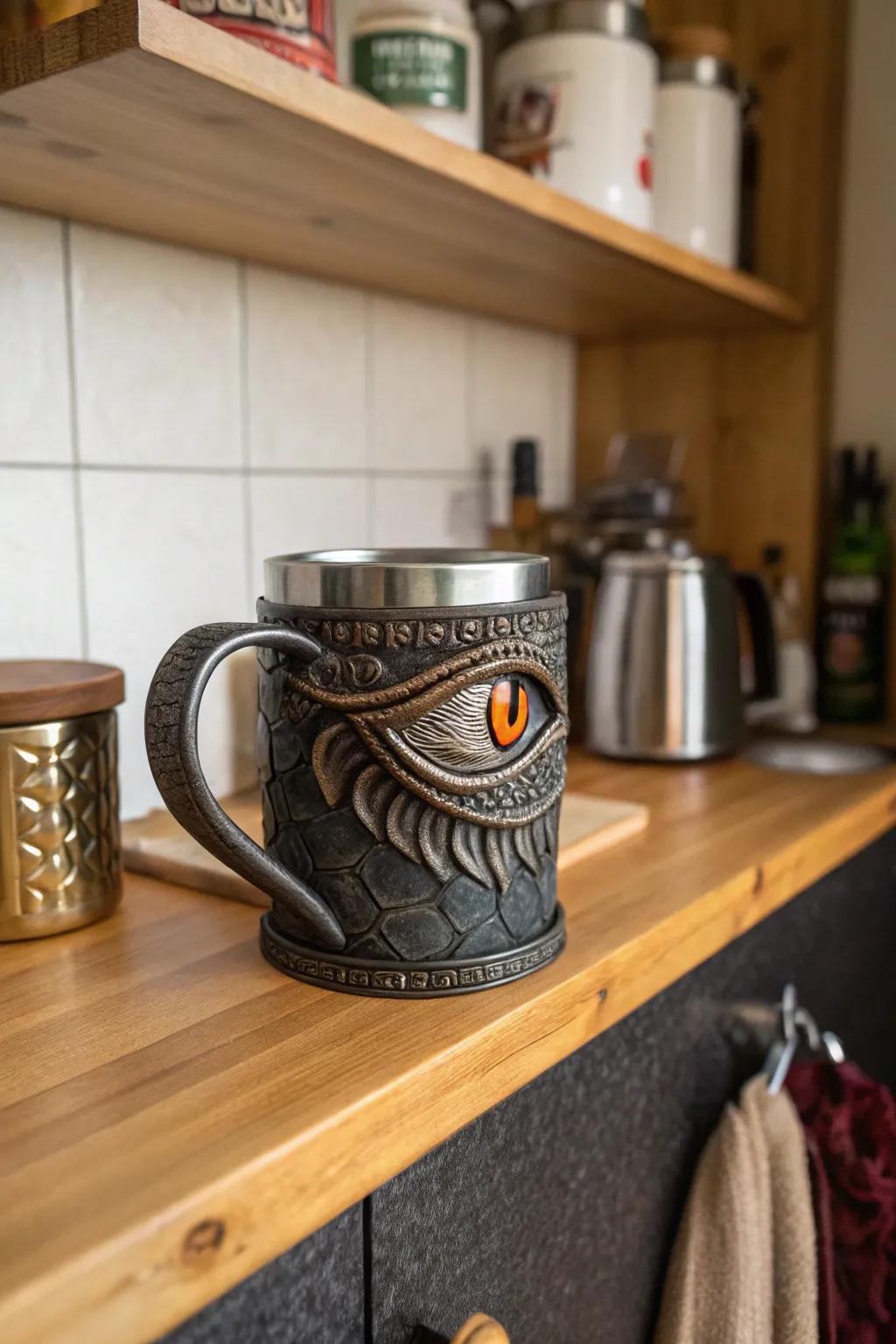 A legend-themed facial mug that turns your morning coffee into an adventure.