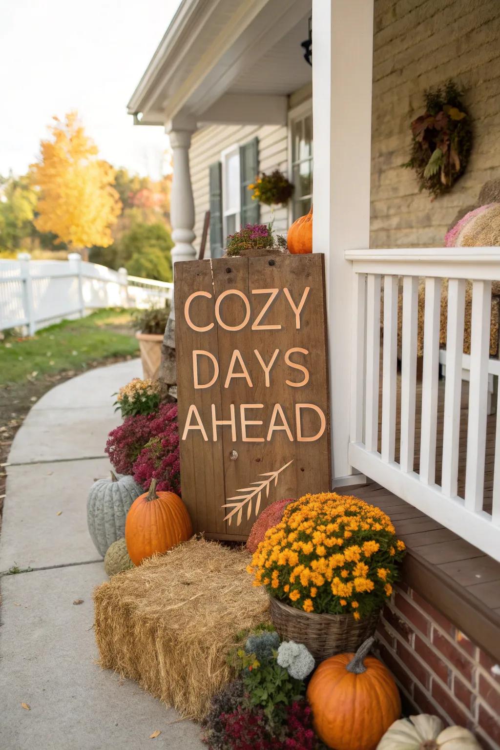 A delightful autumn-styled marker warmly welcomes visitors.