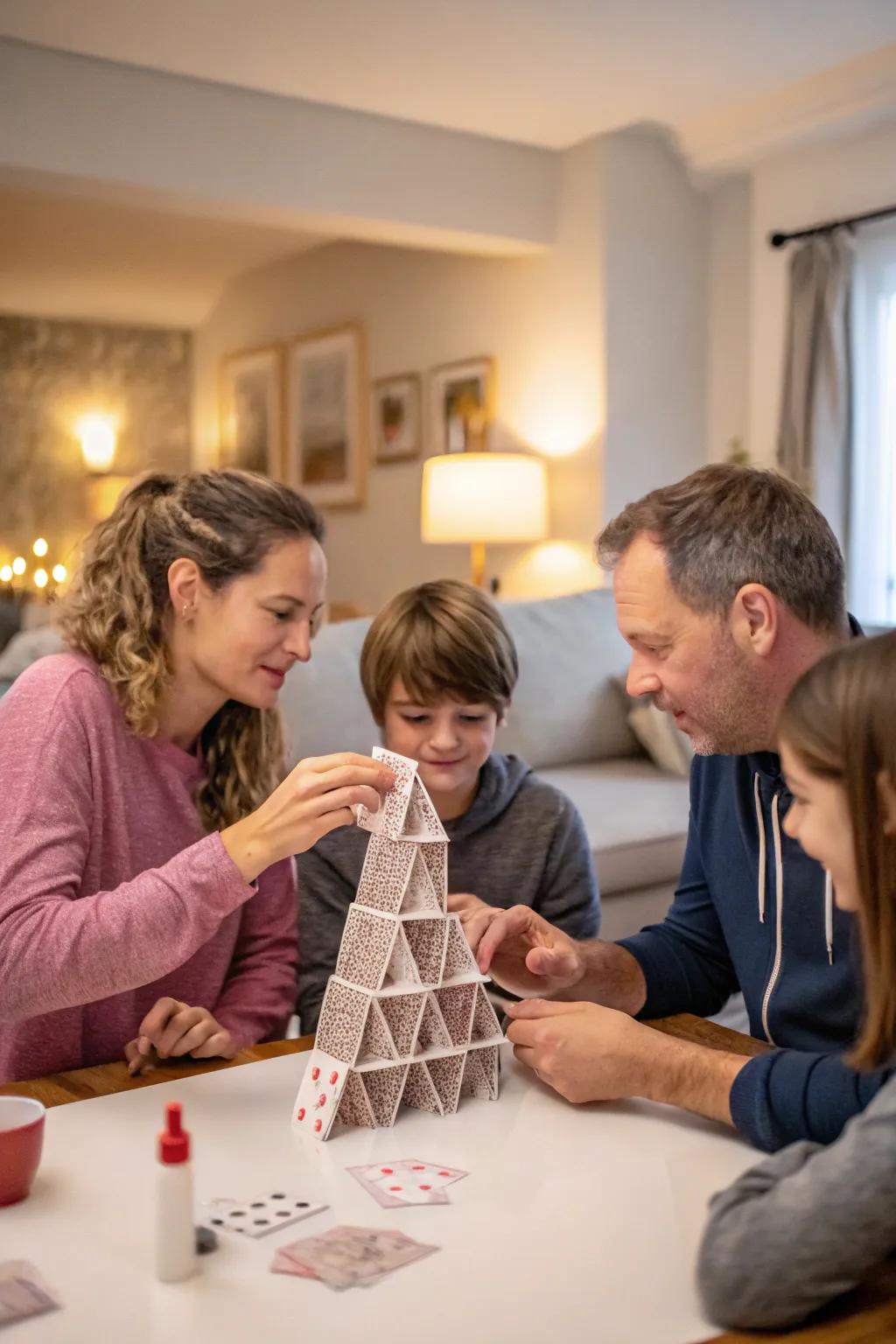 Tower building with the family