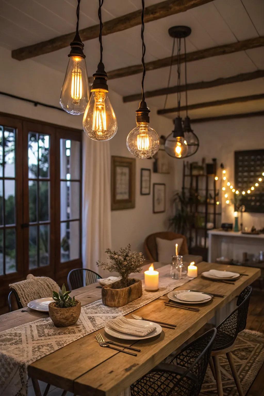 Glow bulbs introduce a timeless vintage charm to your eating area.