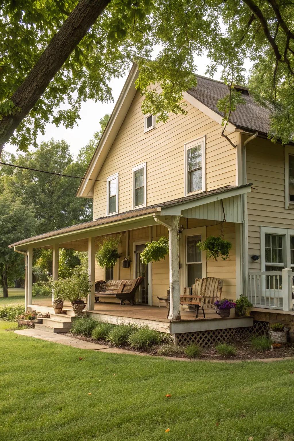 Warm beige adds an everlasting charm to this farmhouse.