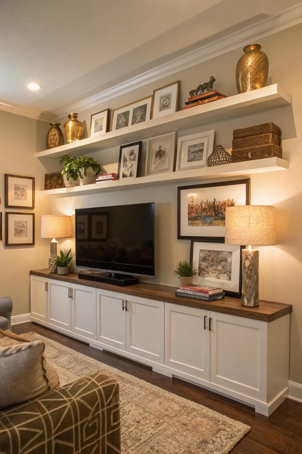 Turn your TV area into a gallery with artistic items.
