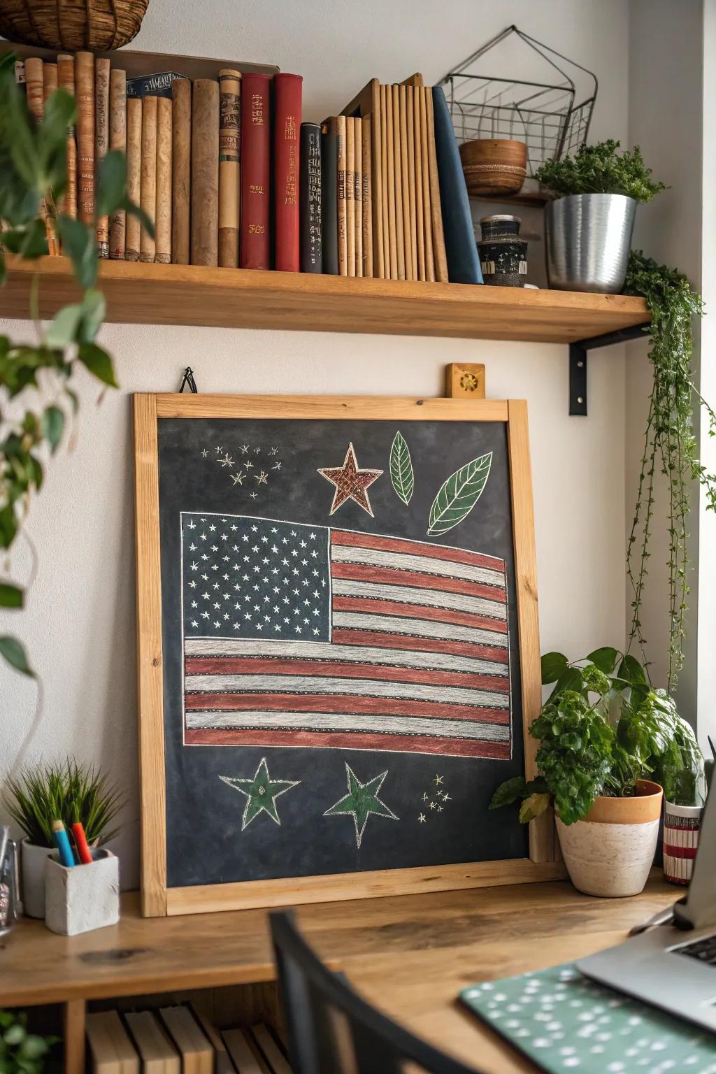 A lighthearted rendition of the American banner for slate artistry.