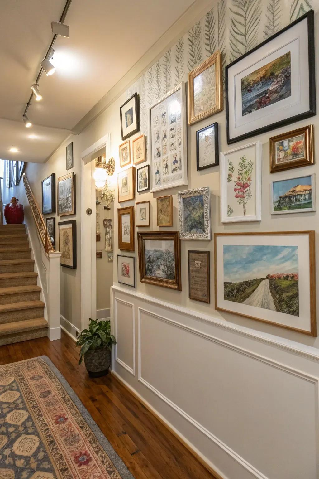 Artwork in an entrance introduces uniqueness and aesthetic interest.