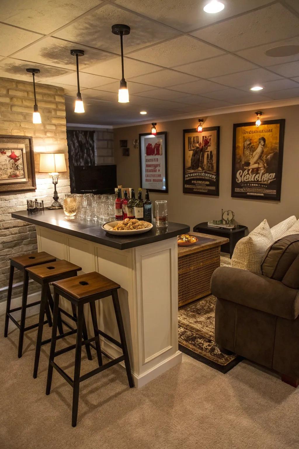 A cellar bar that establishes an appealing hideaway for assemblages.