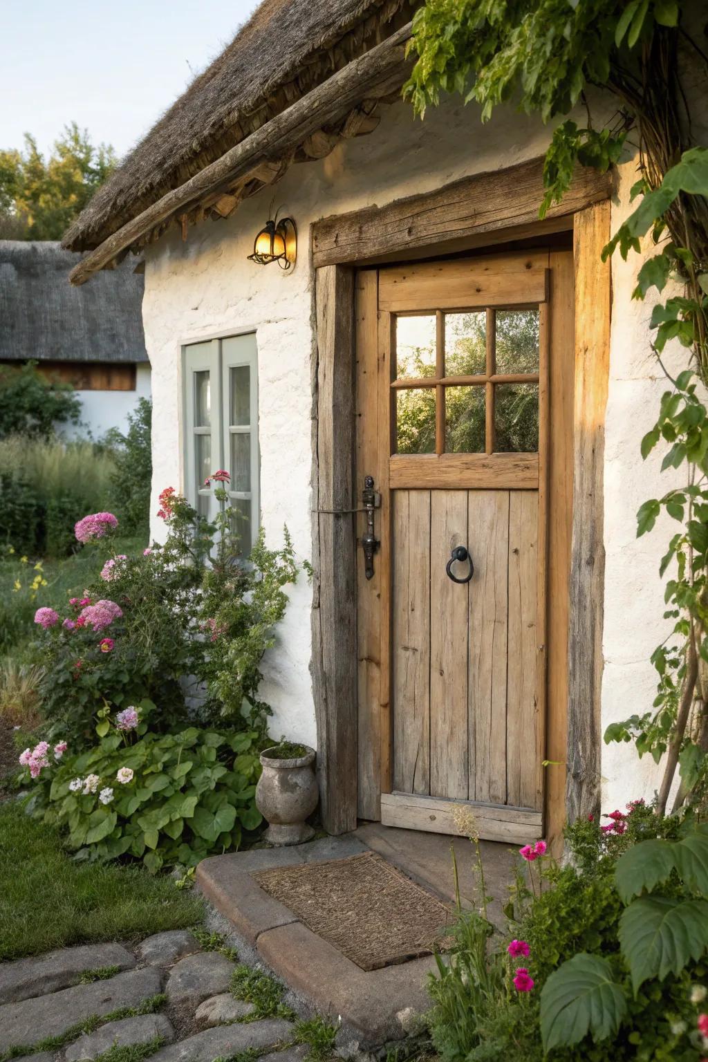 Country charm shines with a timber door and sidelight frame.