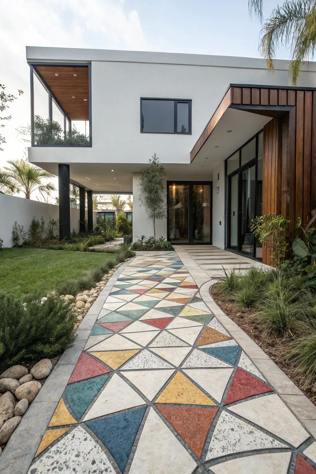 Geometric paver designs create a bold statement.