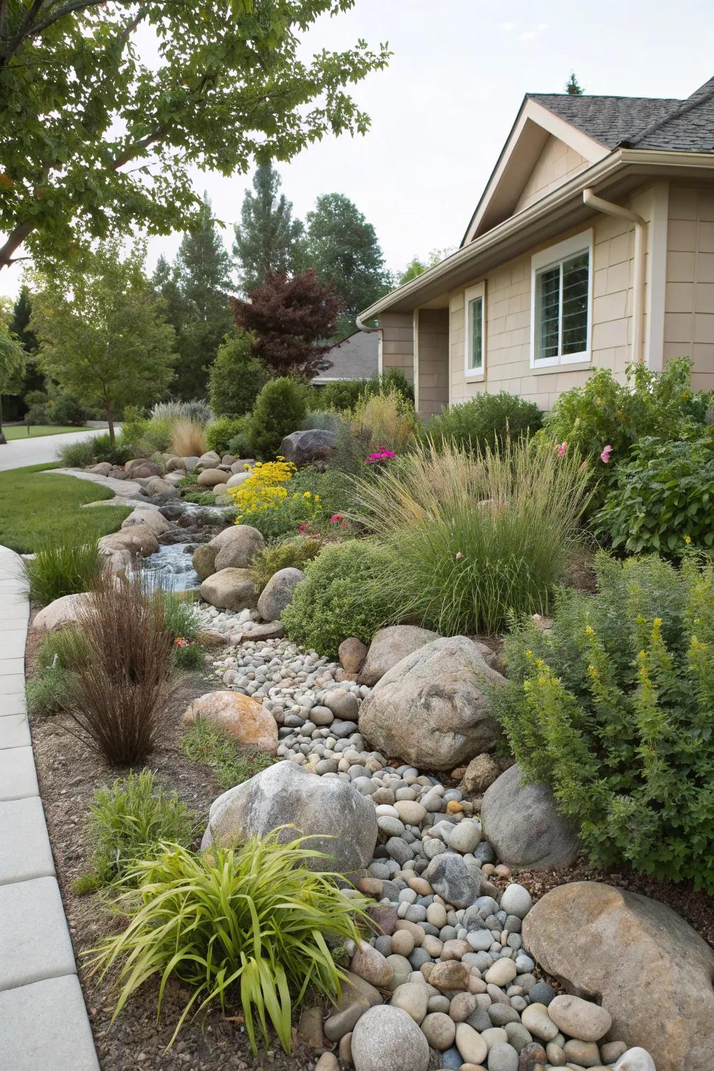 Green foliage alongside stones fashions a flourishing landscape.