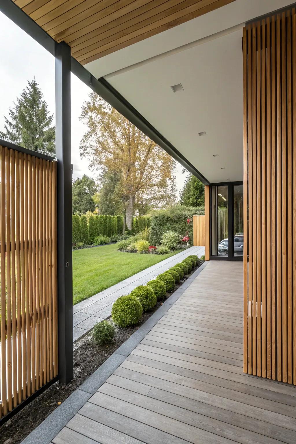 Cedar timber strips delivering a fashionable and secluded veranda arrangement.