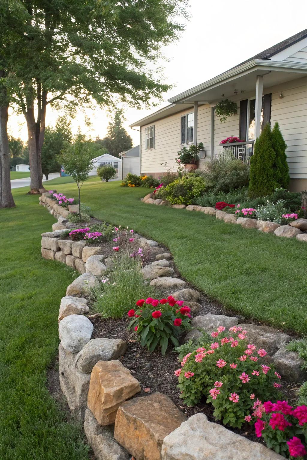 Stone embellishments enhance texture and visual appeal in your landscape.