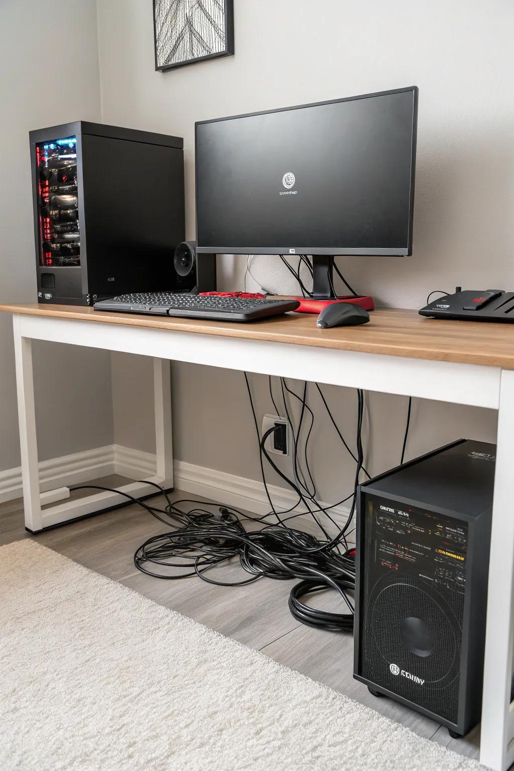Well-organized wires contribute to a streamlined gaming setting.