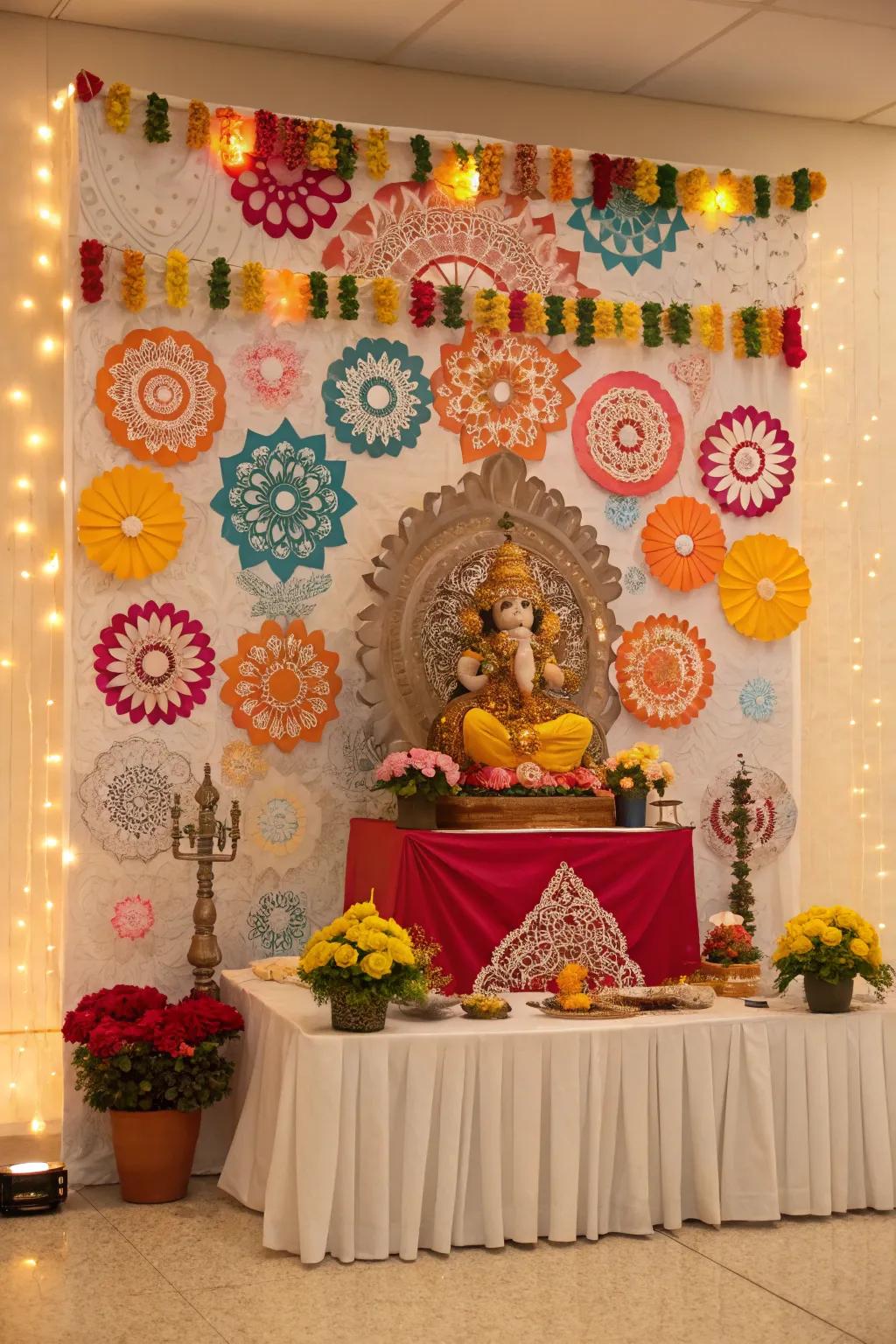 A spirited and animated paper display for Ganpati.