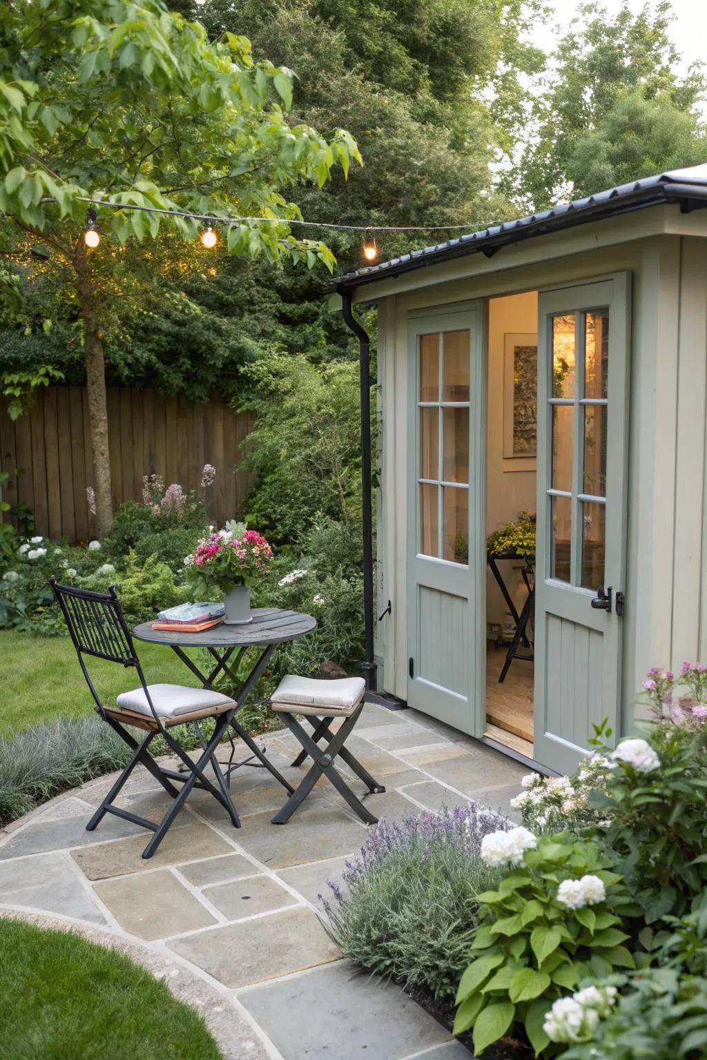 An appealing outdoor seating area, perfect for enjoying breaks in the garden.