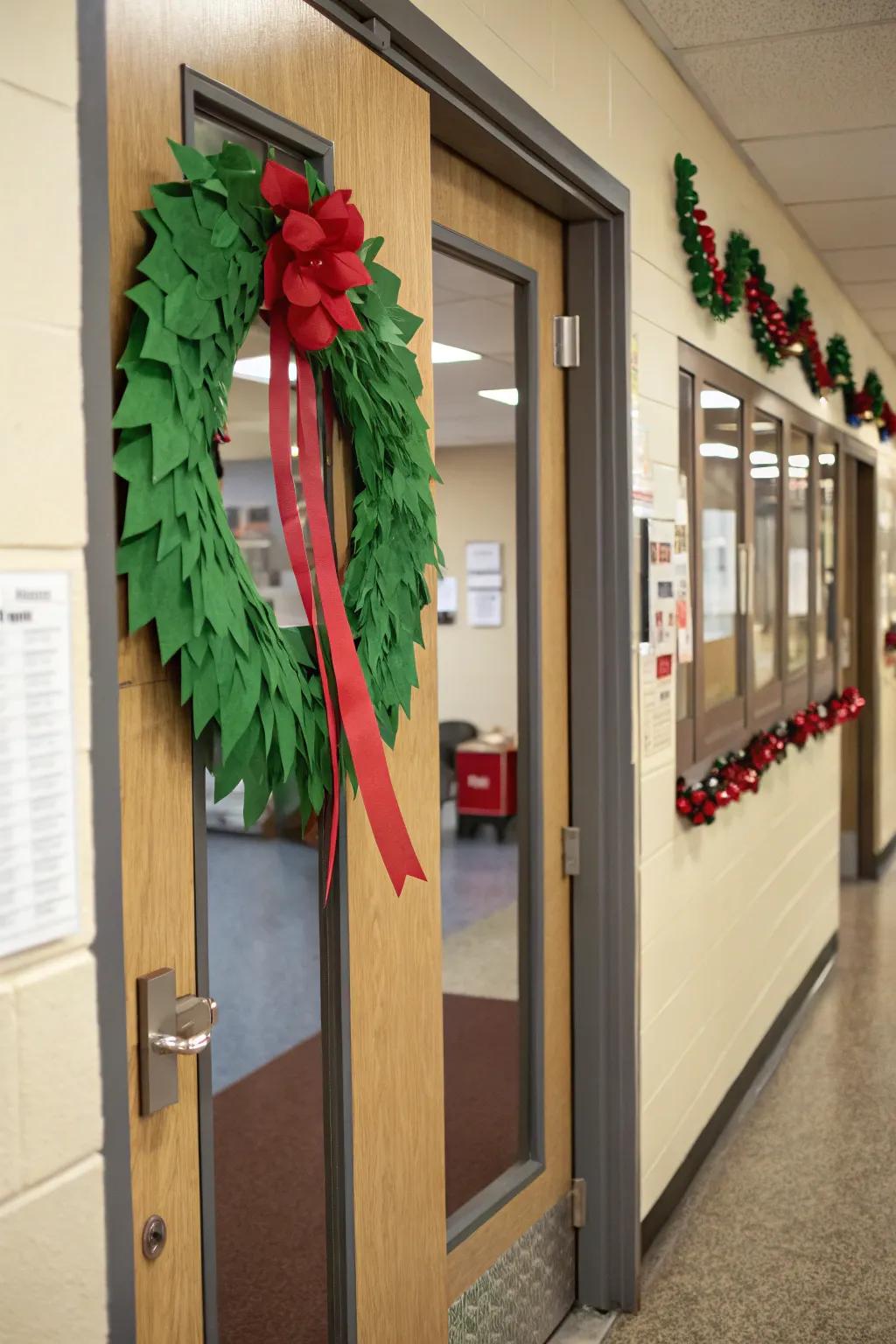 A welcoming garland incorporates a celebratory element to the doorway.