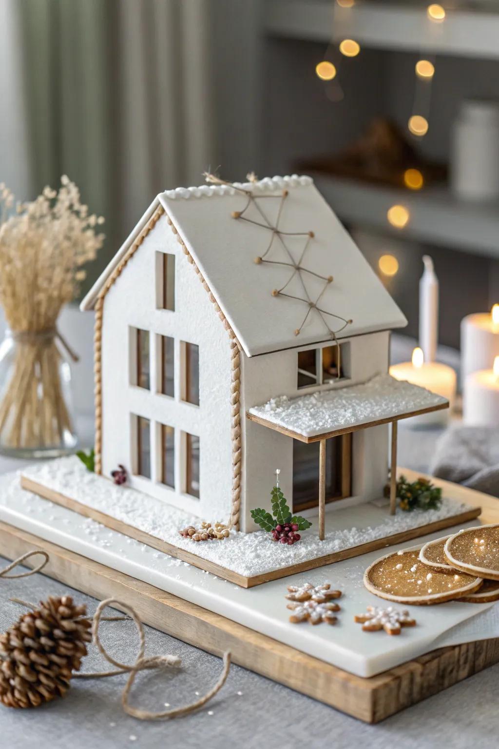 Modern sophistication meets holiday tradition in this stylish gingerbread masterpiece.