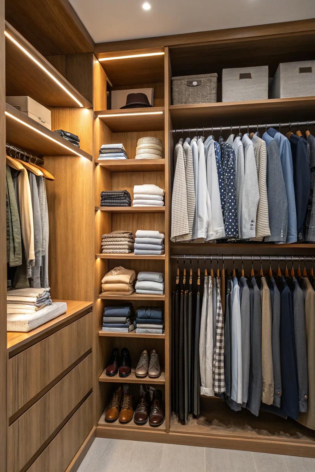 Accessible shelves facilitate effortless reach to your wardrobe.