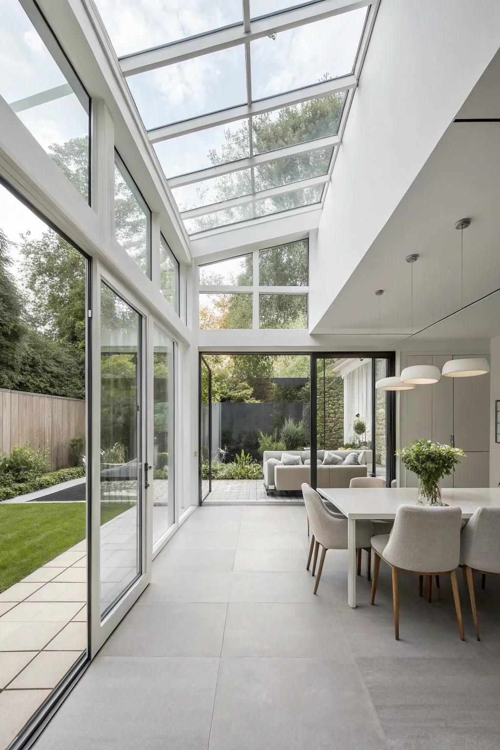 A minimalist glass annex exuding refinement.