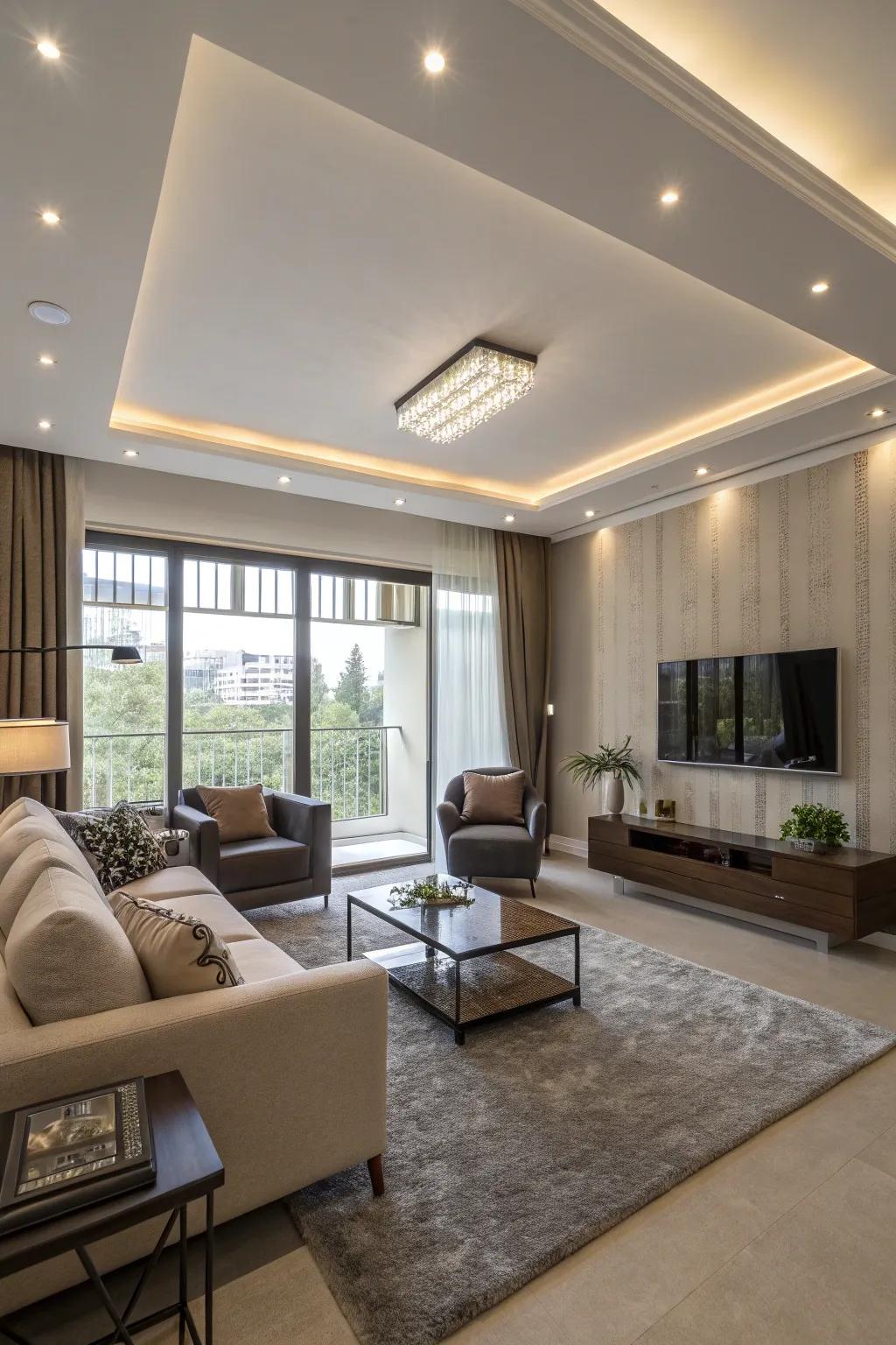 Concealed illumination appends a modern accent while furnishing ample lighting.