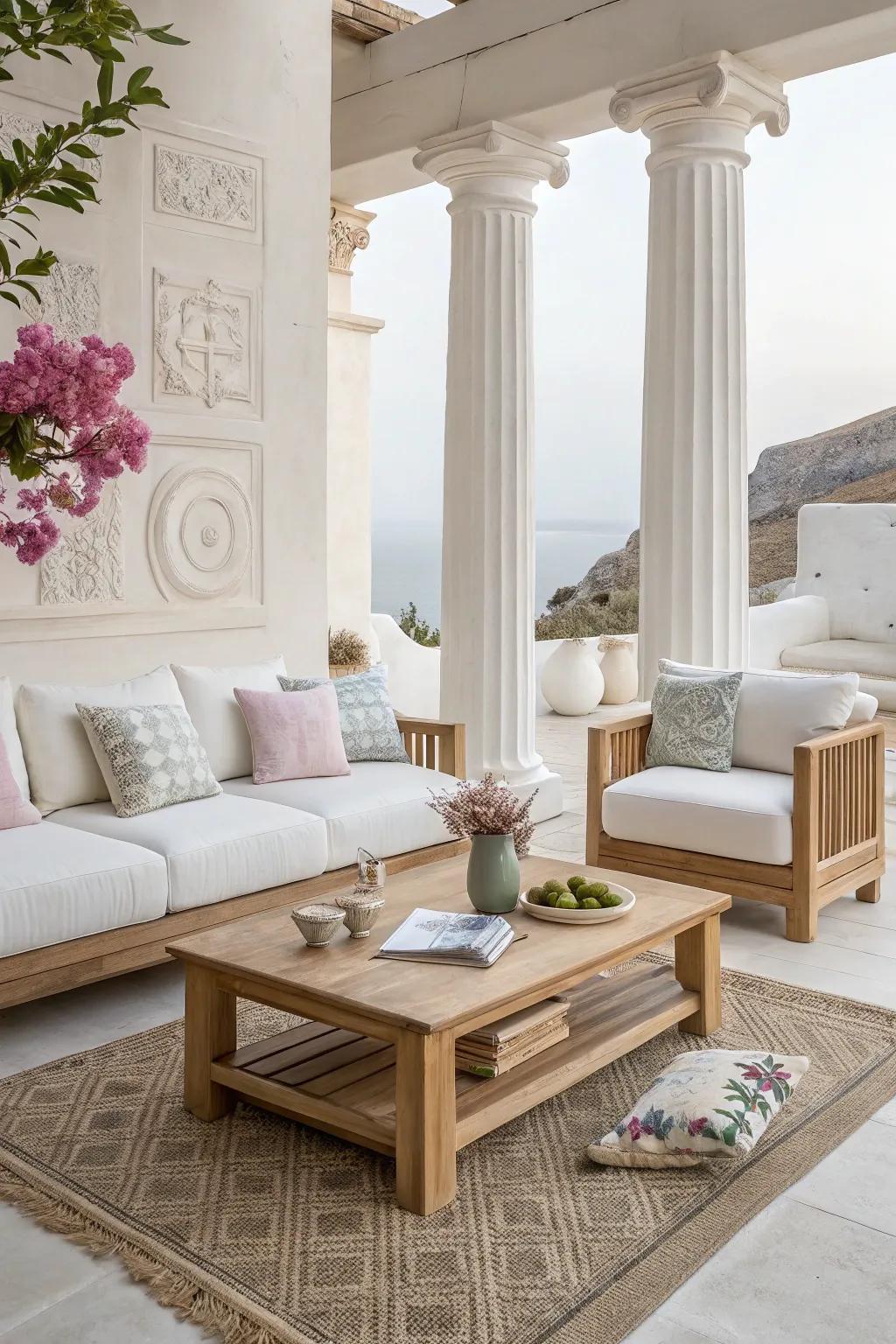 Simple and elegant furnishings enhance the Hellenic design style.
