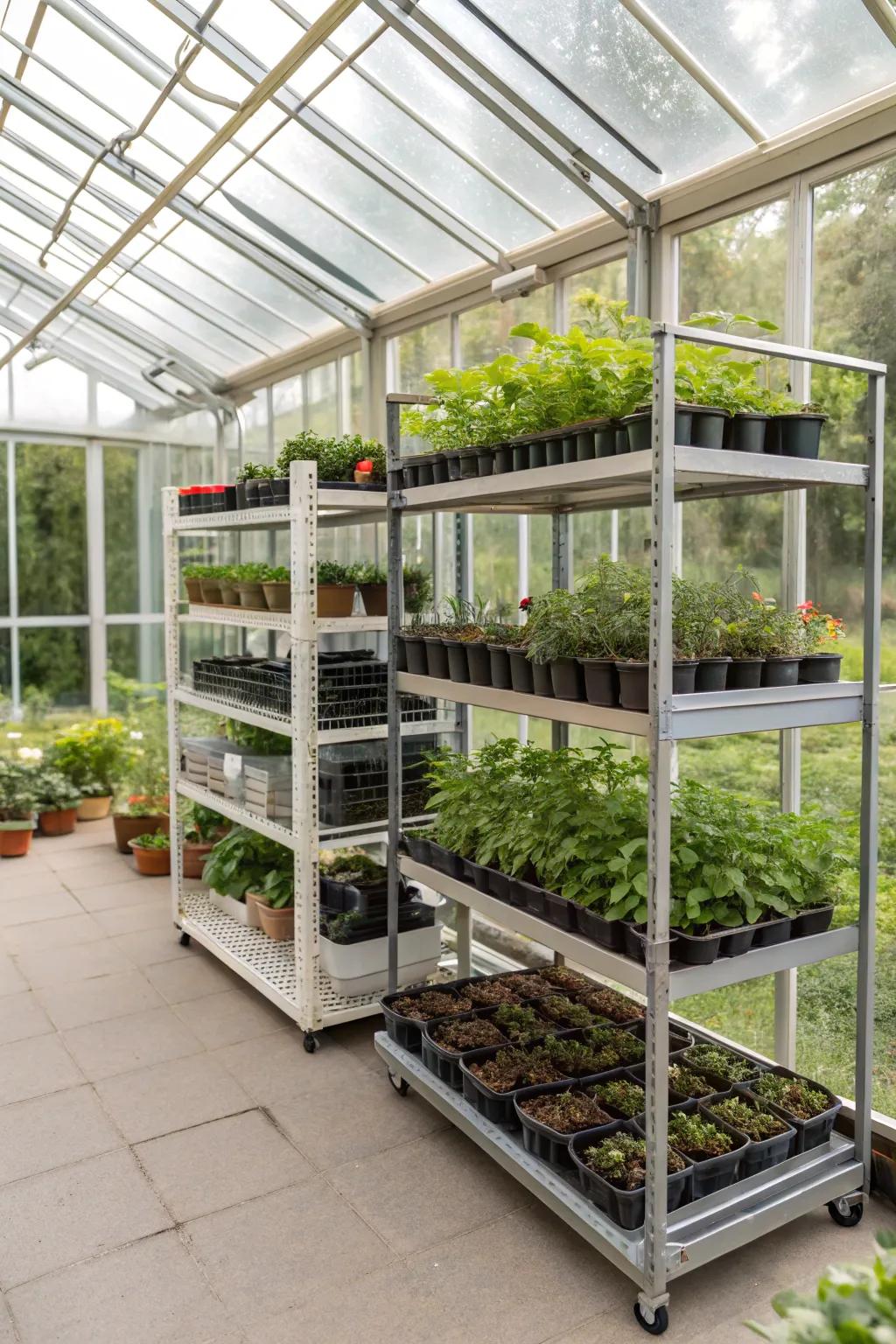 Versatile adaptable shelves catering to dynamic plant requirements.