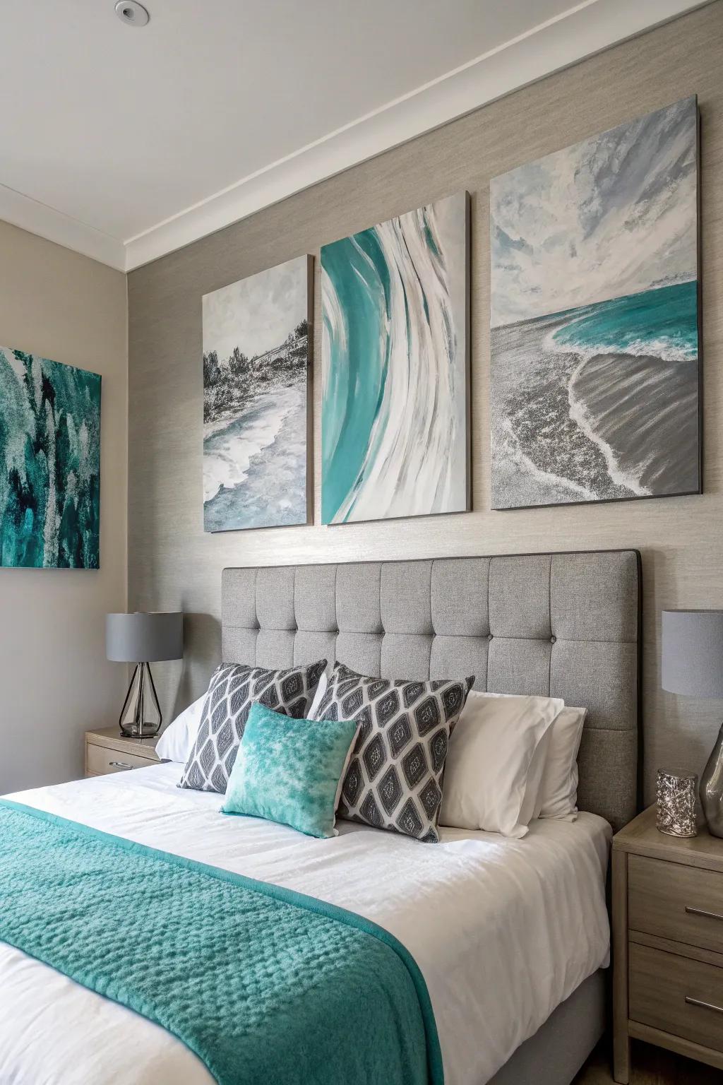 Abstract artwork brings harmony to the color theme.