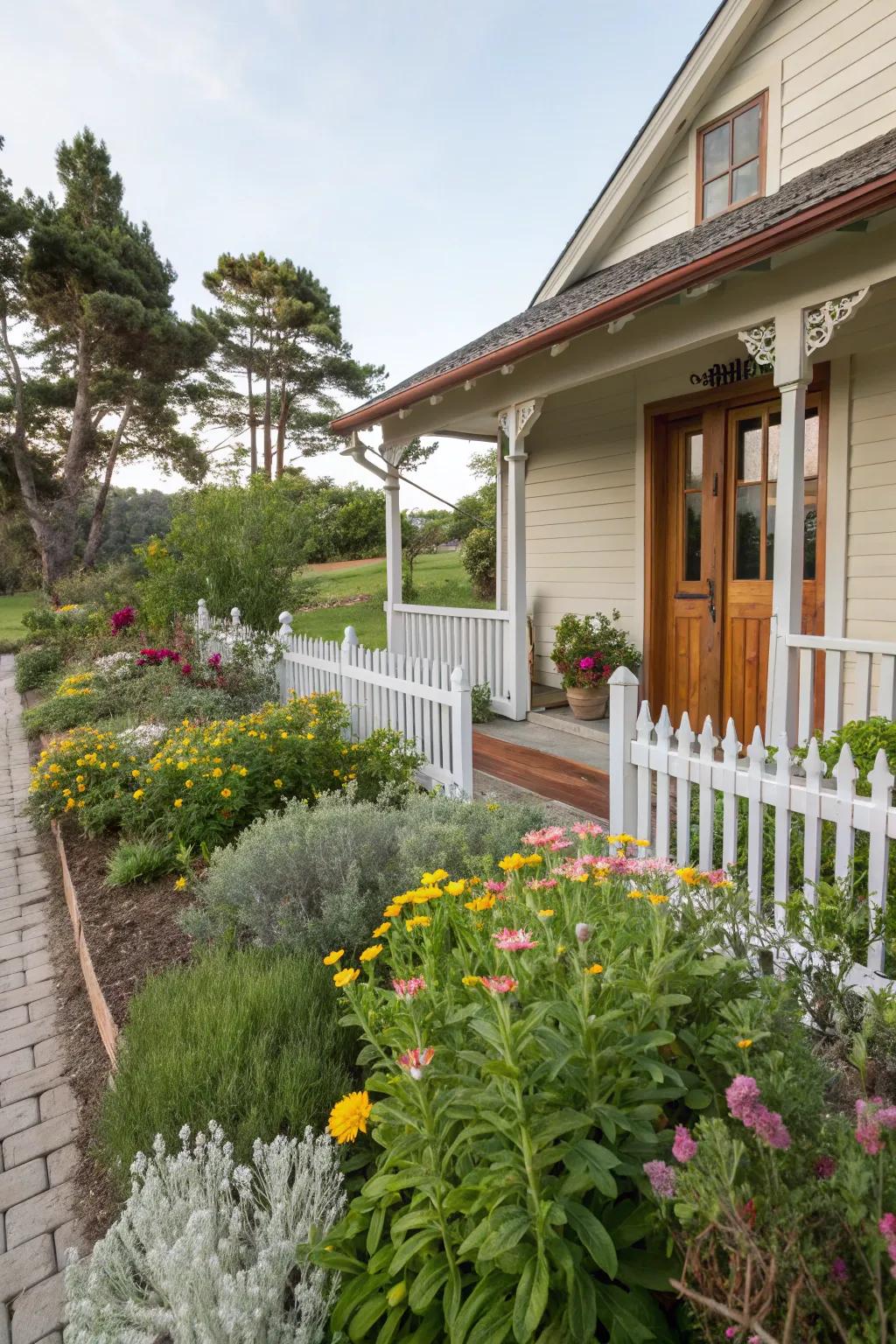 A guest house surrounded by a vibrant garden, providing a serene getaway.
