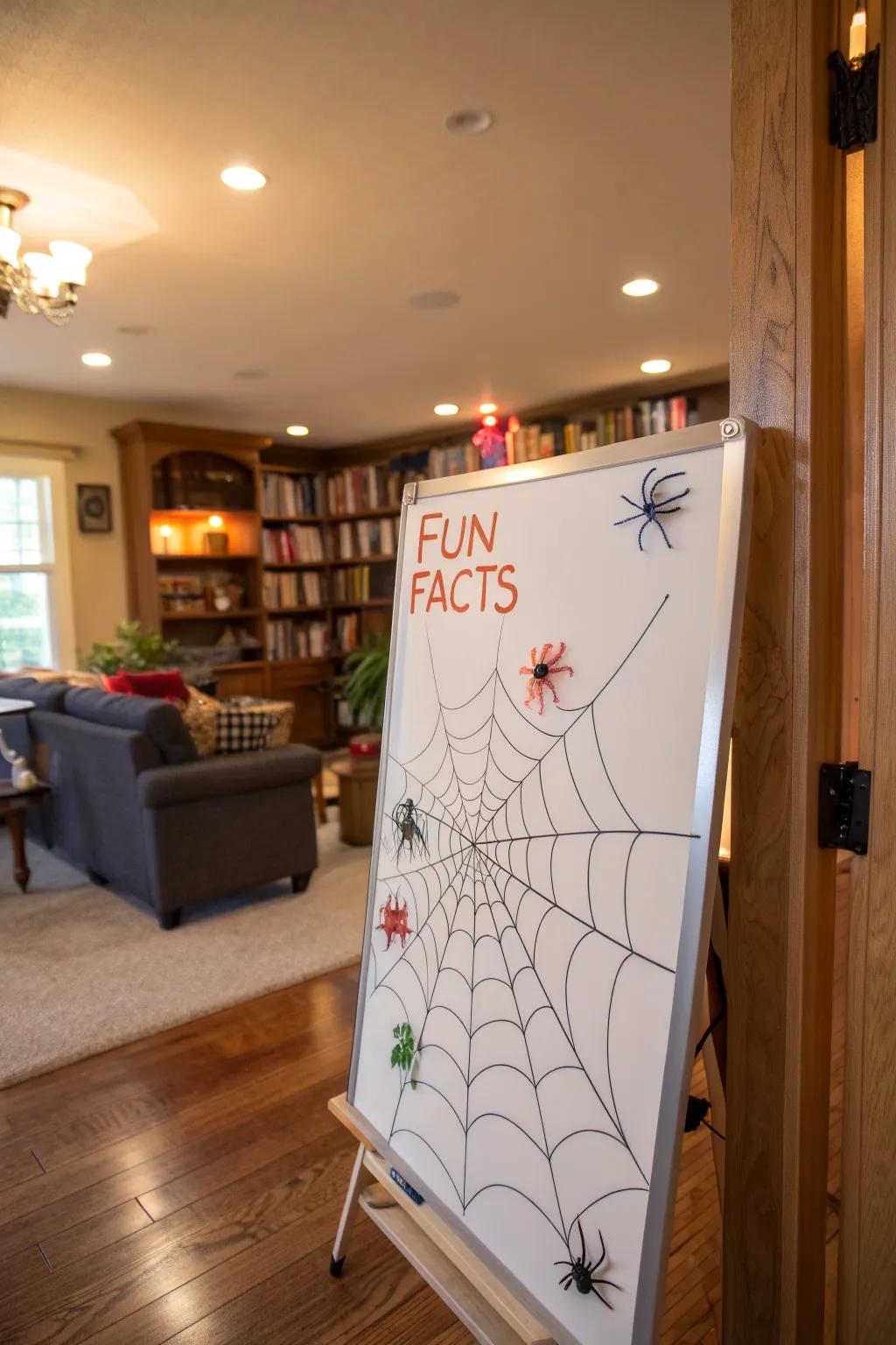 Arachnid web wonders showcased on a Halloween whiteboard.
