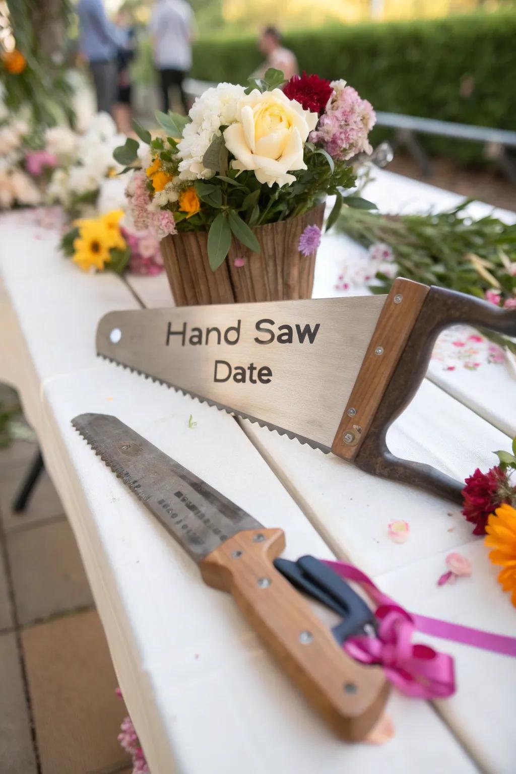 A handsaw that has been personalized creating a thoughtful gift.