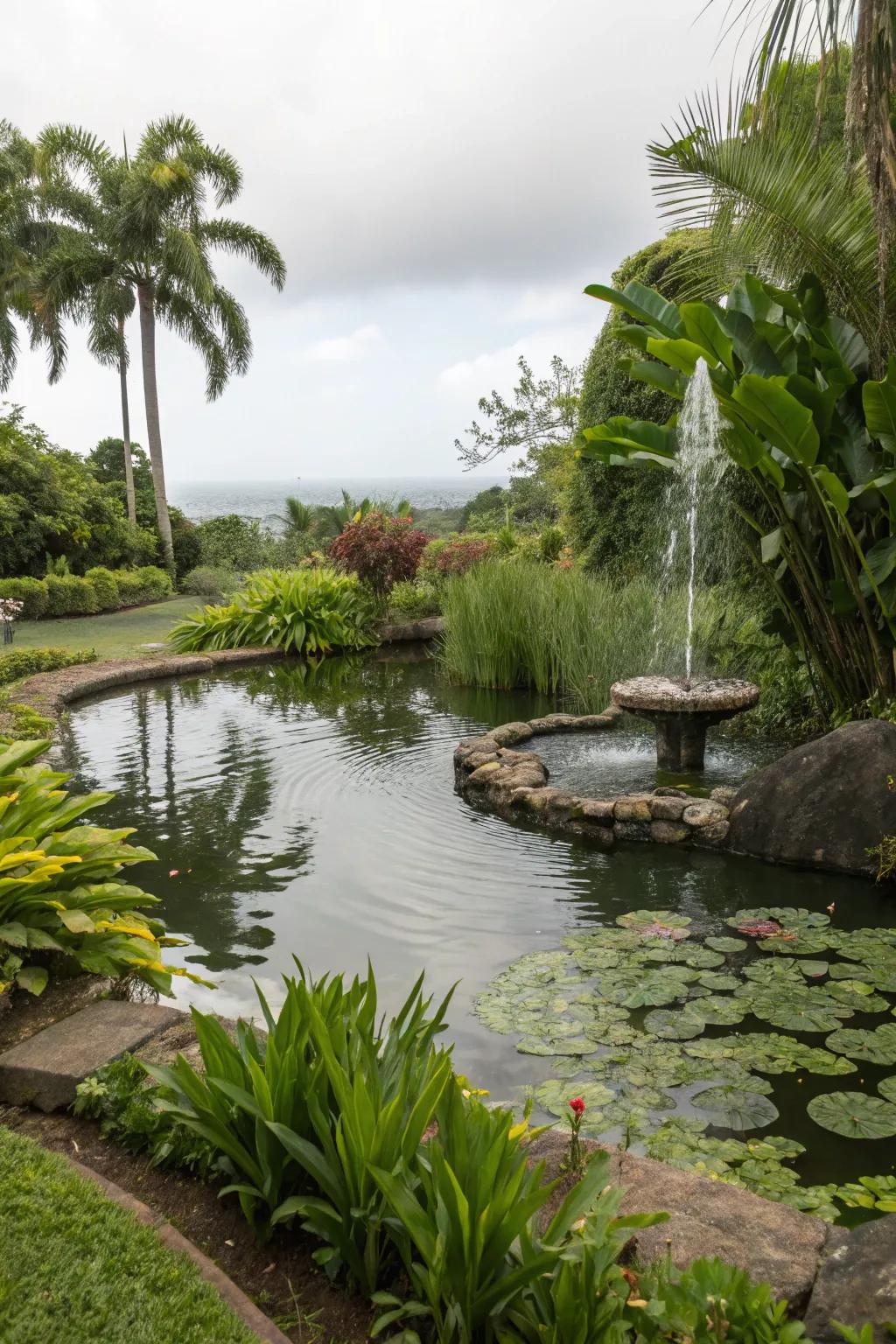 Aquatic elements contribute peace to your garden setting.