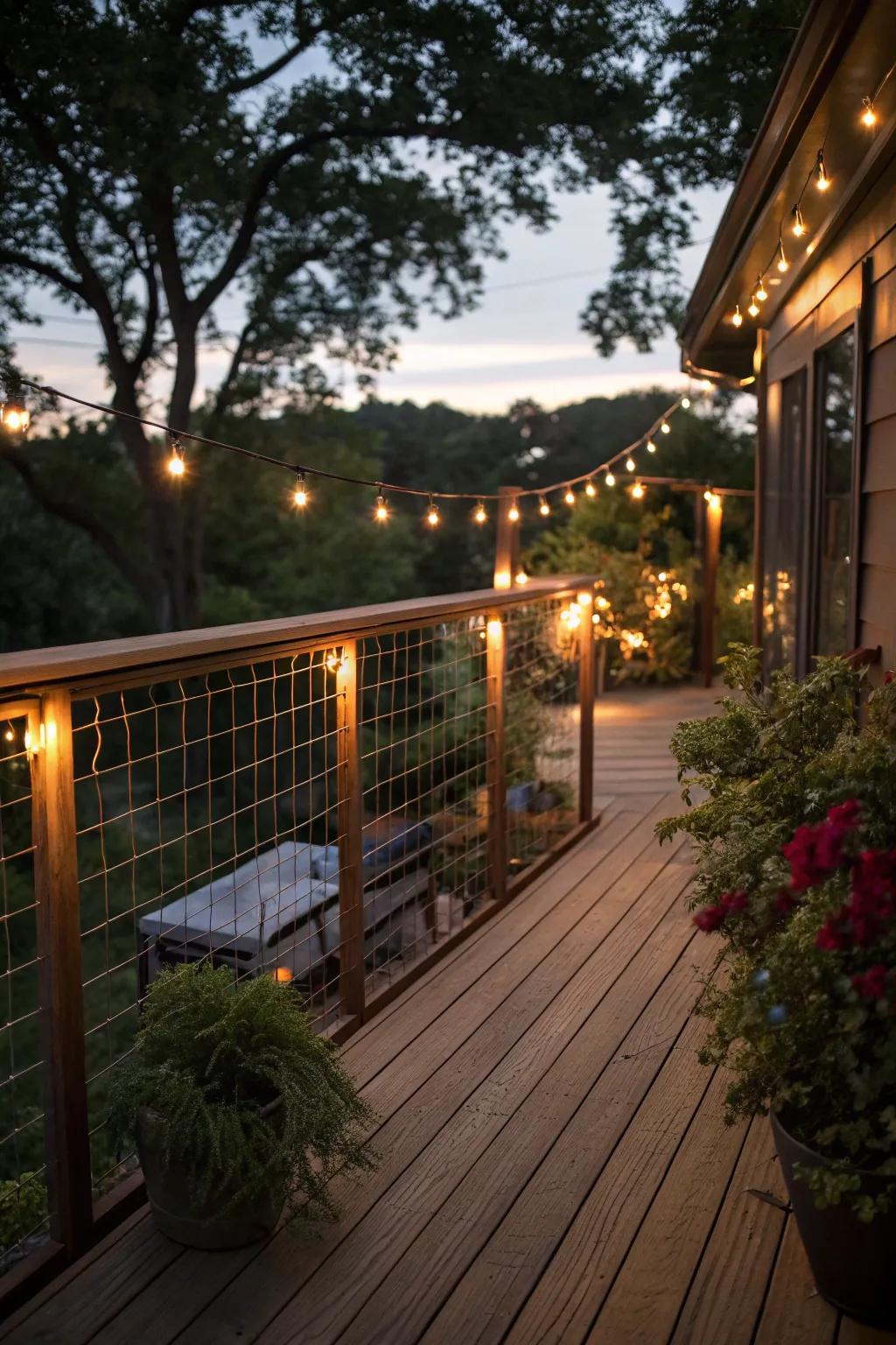 Lighting transforms a simple deck into an evening retreat.