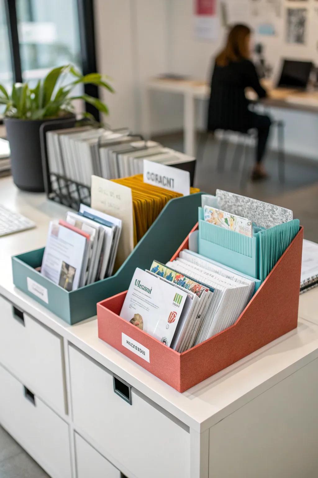 Magazine holders keep crucial documents right where you need them.