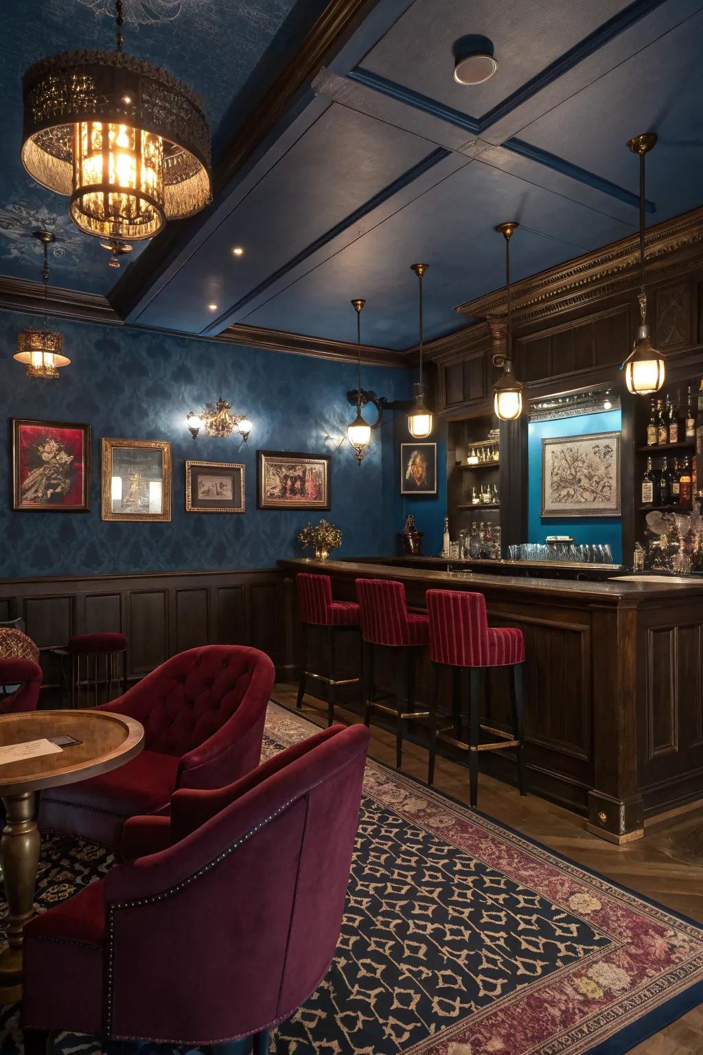 Shadowy, opulent shades add to a sophisticated speakeasy vibe.