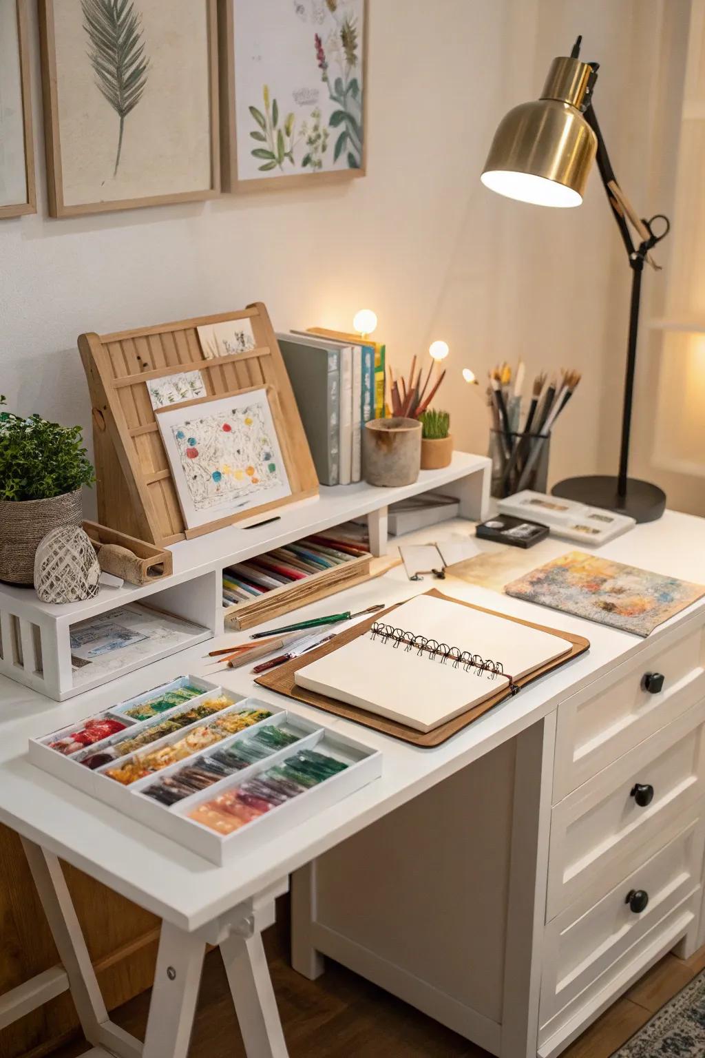 A designated art area encourages creativity and maintains organized resources.