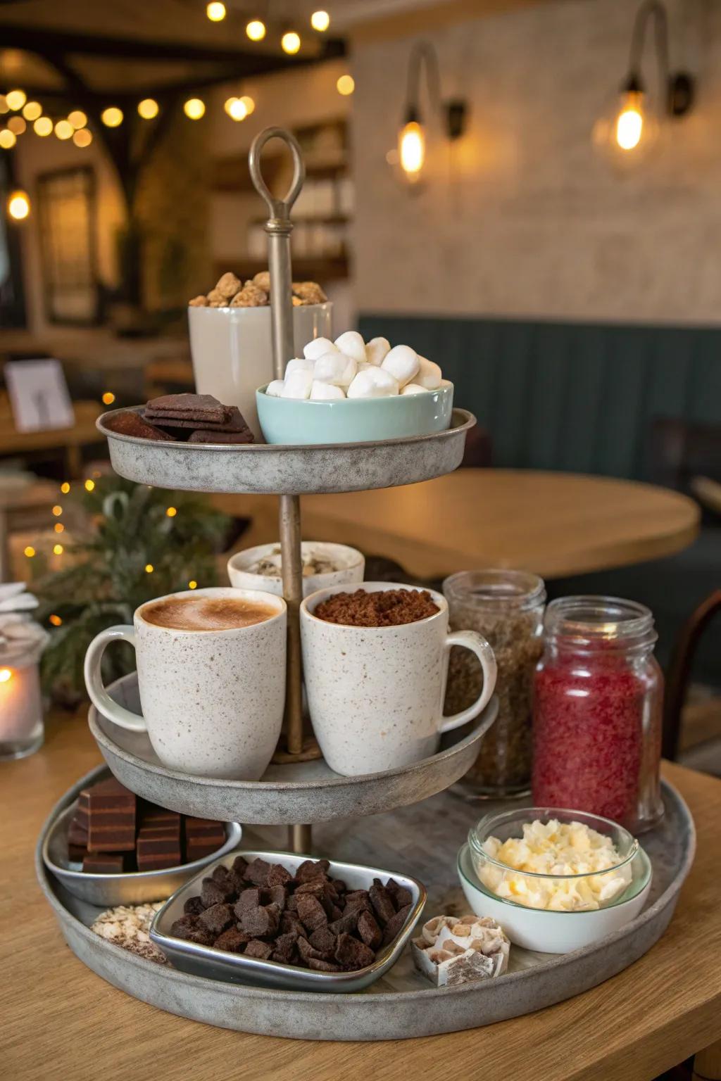 A layered platter maintains your hot chocolate bar organized and inviting.
