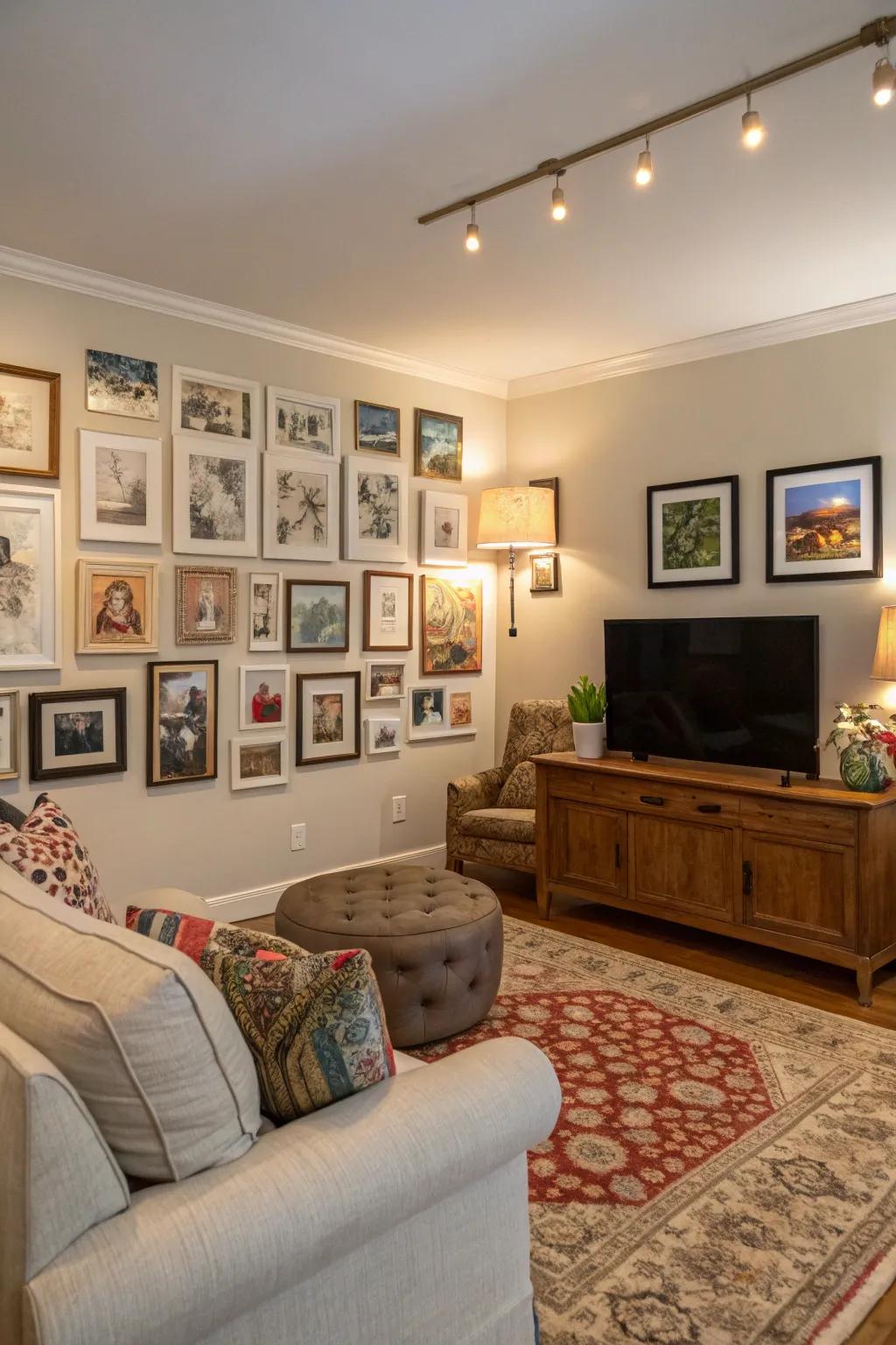 Display of art adding character and appeal to the lounge.