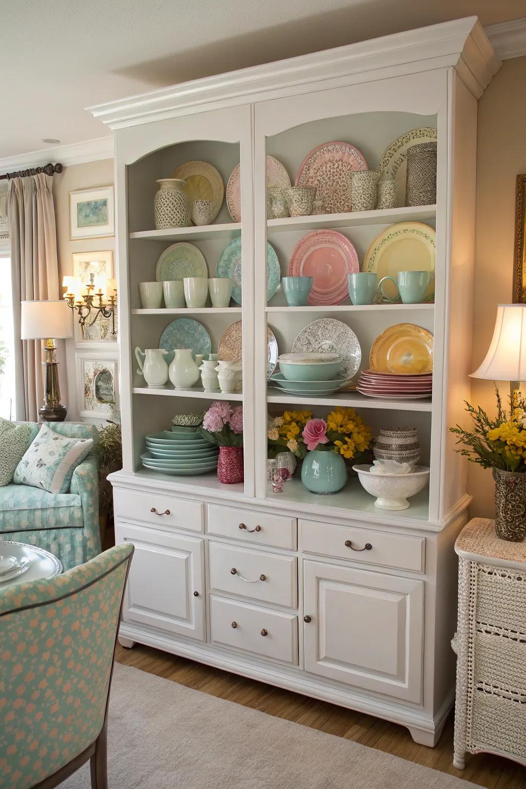 A color-coordinated dishware scene that complements the room's décor.