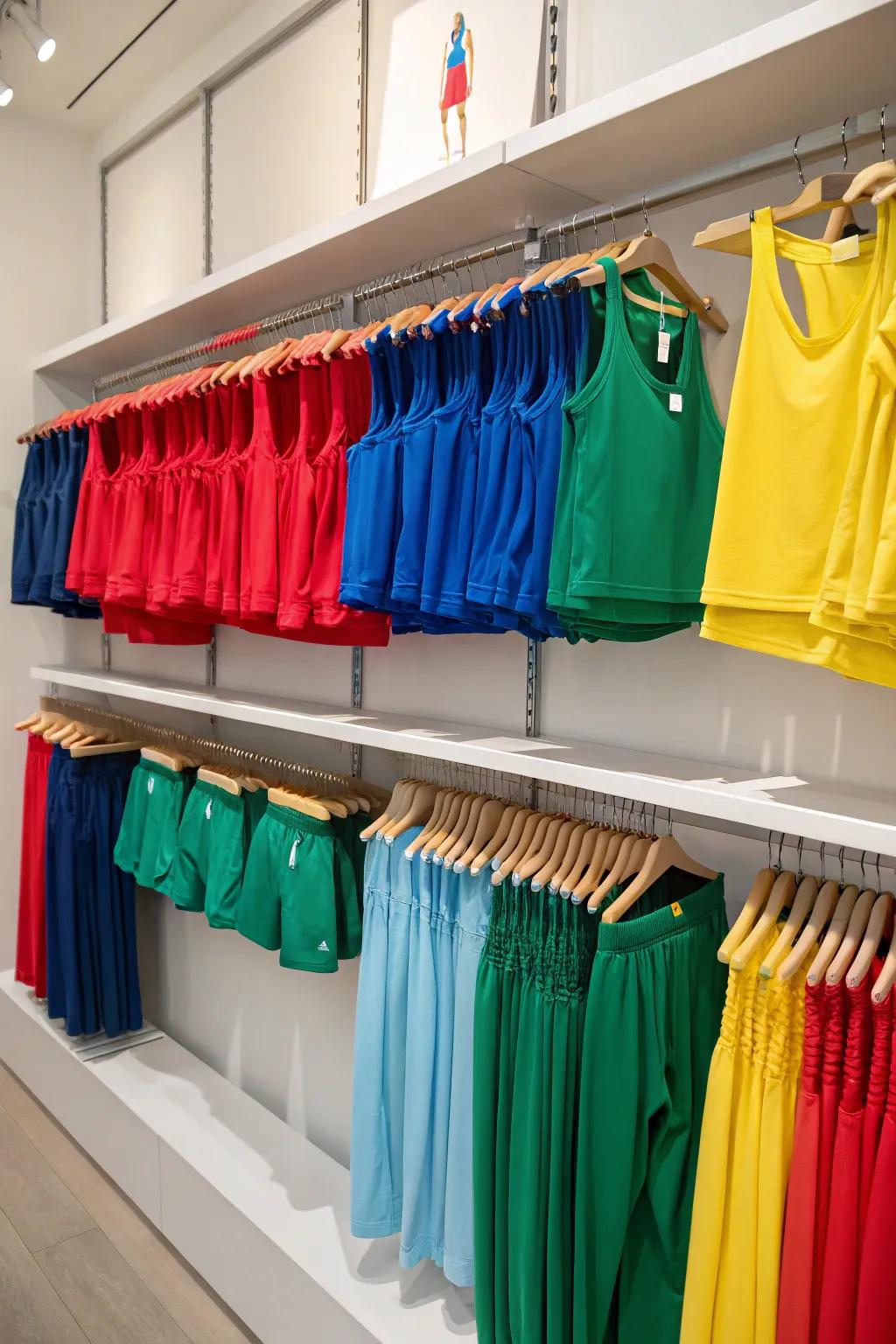 Rainbow of workout gear for a closet that pops.