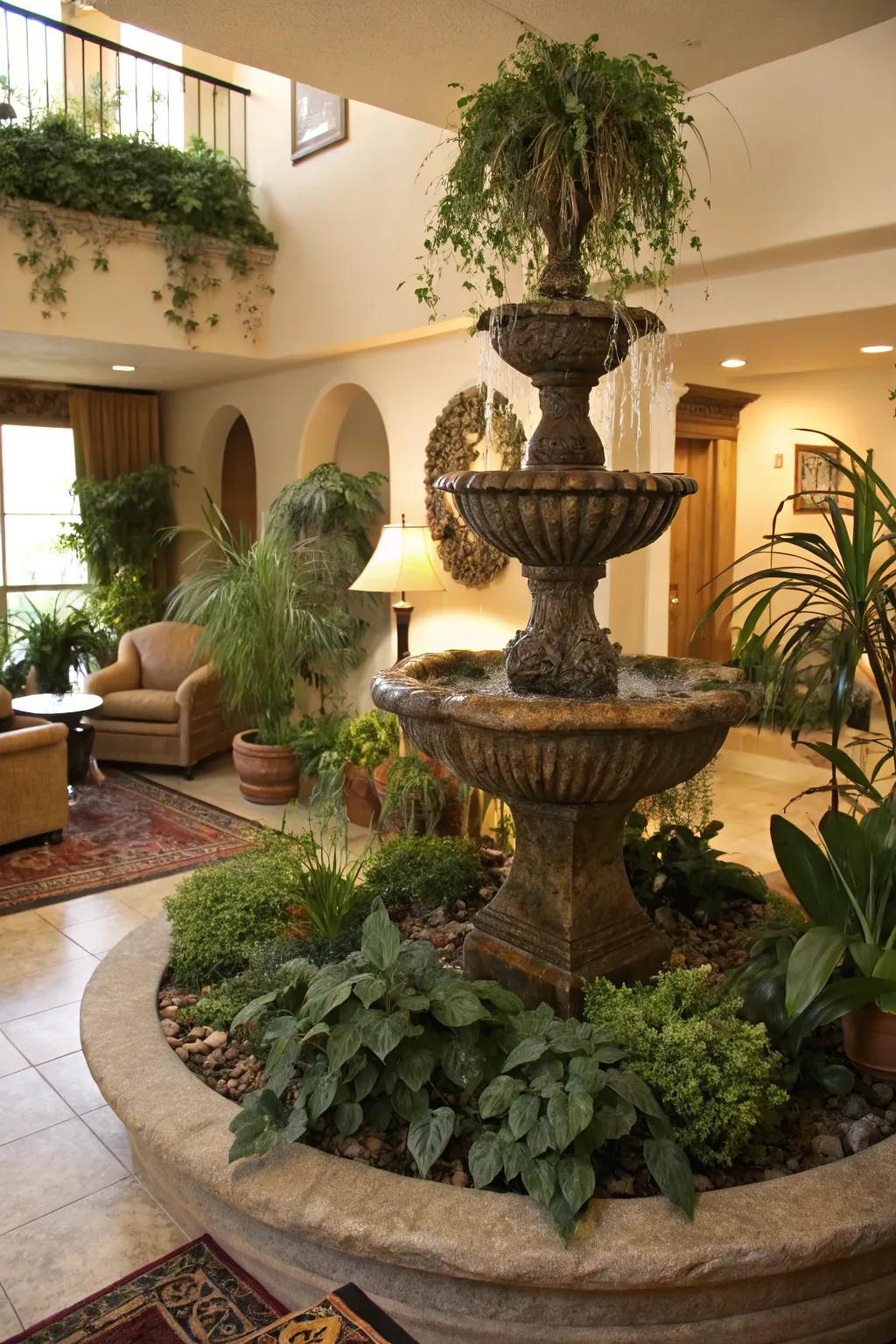 Nature-inspired water features blur the distinction between indoor and outdoor spaces.